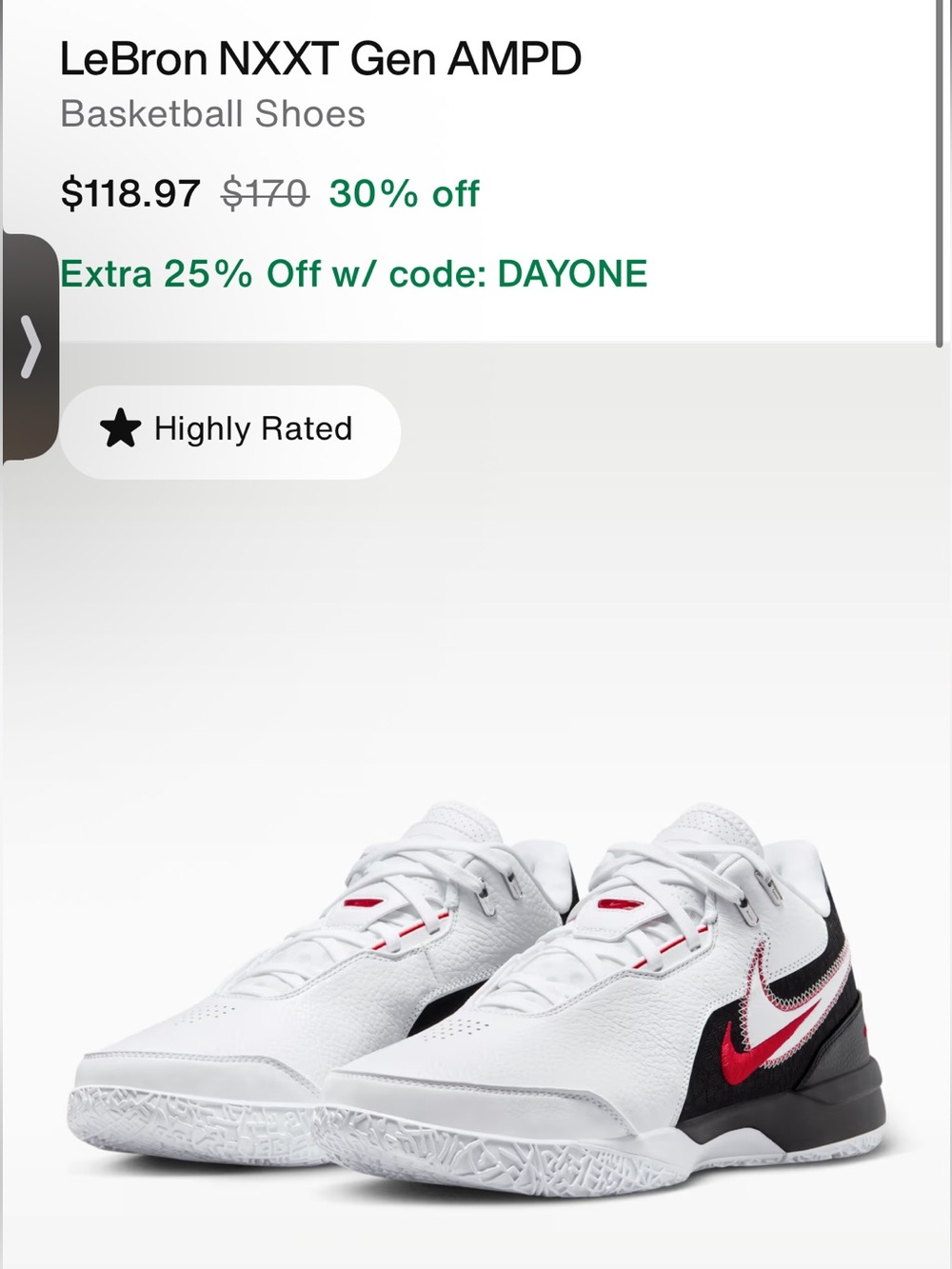 Nike Men’s LeBron NXXT Gen AMPD White Black Red Sneakers Size 11.5